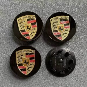 Porsche 65mm Nabendeckel 95B601150 Radkappen Schwarz/Gold