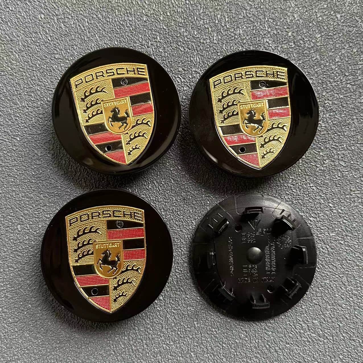 Porsche 65mm Nabendeckel 95B601150 Radkappen Schwarz/Gold