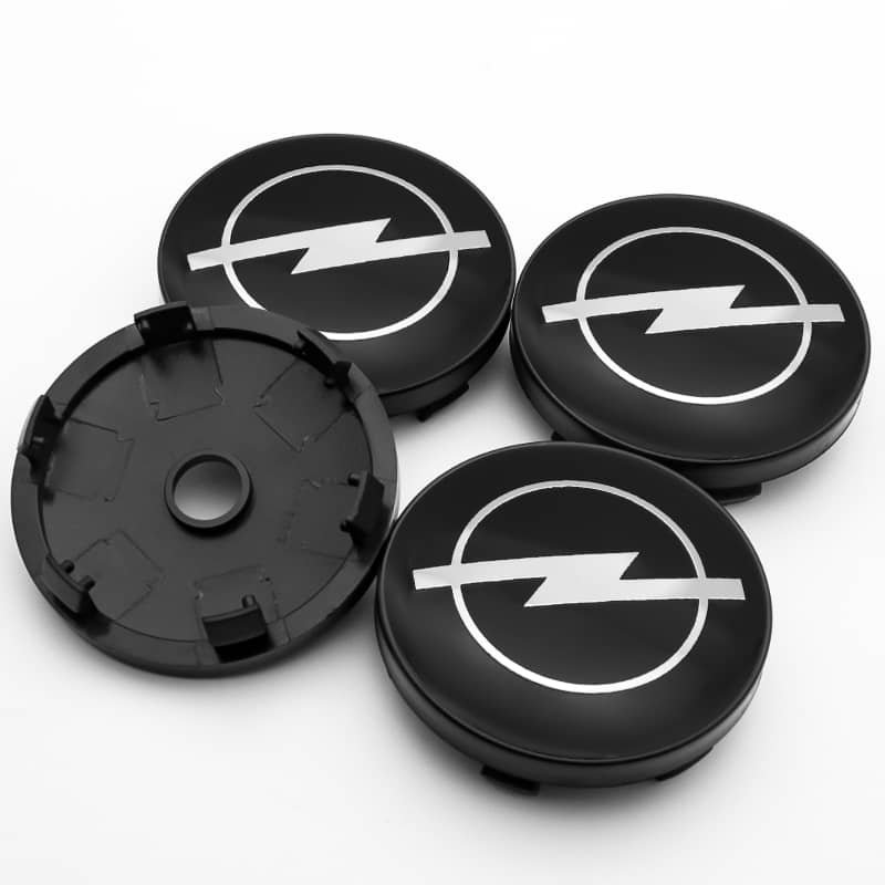 4X Opel 60mm Nabendeckel Radkappen Schwarz Silber - Image 3